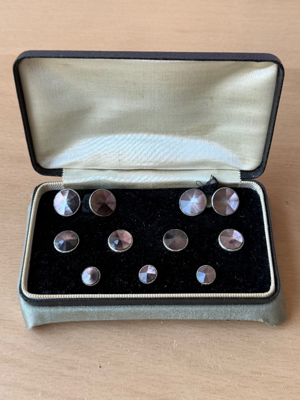 Art Deco John S. Sampson & Son Mother of Pearl Abalone Cufflinks 9pc Tuxedo Set